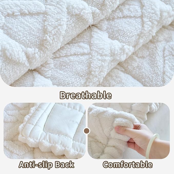 Fuzzy Couch Covers for Dogs, Non Slip Thick Dog Couch Cover Protector, Plush Pet Couch Covers for Sofa Washable, Soft Sofa Cushion Slipcovers Pet Friendly(1PC, Beige White, 27.6”x94.5”) - Image 4