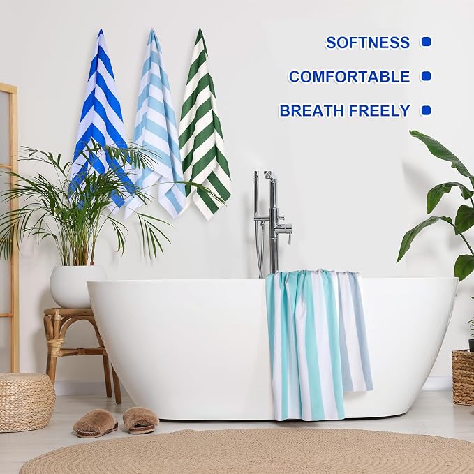 EBOOT 10 Pack Oversized Beach Towel Set Extra Large Pool Towels Microfiber Quick Dry Swim Blanket for Adult Women Men Face Hand Body Bath Travel Pool(Plain Color,36 x 72 Inch,Cabana Stripe) - Image 4