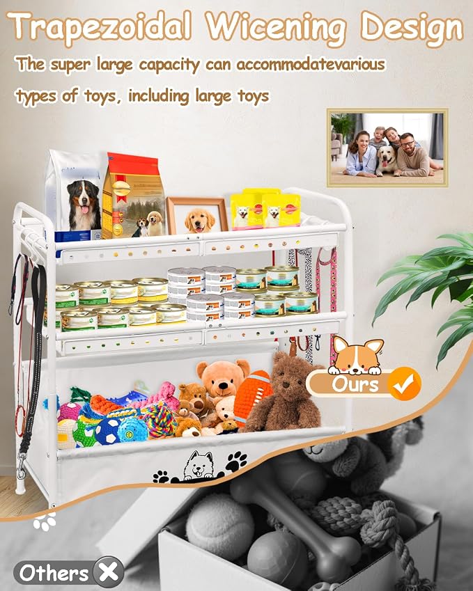 Large Dog Toy Basket, Dog Toy Bin with Storage Organizer, 3-Tier Pet Toy Box for Living Room, Toy Holder Chest for Pet Dog Cat, Multifunctional Chest Holder for Cat Dog Accessories - Image 3