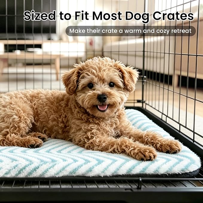Mora Pets Washable Dog Crate Pad Soft Kennel Bed Crate Mat for Small Dogs, Puppies & Cats Flat Pet Bed with Anti-Slip Bottom for Dog Cage, Carrier & Travel Sleeping Chevron Blue 24 x 18 - Image 3