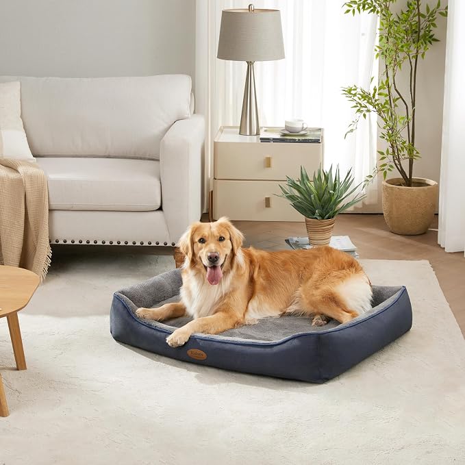 Tidore Orthopedic Dog Beds for Medium Dogs, Durable Egg Crate Foam Sofa Dog Bed wit Washable Removable Cover,Waterproof Lining,Pet Bed for Large Dogs (Navy Blue-Velvet, 39.4" L x 31.5" W x 7.4" Th) - Image 2