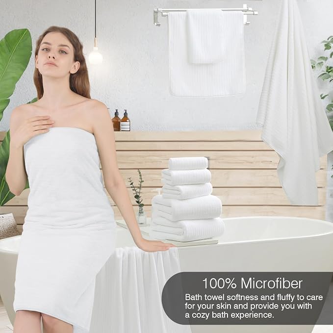 18 Piece Family Bath Towel Set Include 6 Bath Towels,6 Hand Towels and 6 Washcloths Soft Bathroom Towel with Hanging Loops,Highly Absorbent Quick Dry Towels Set for Bathroom,Hotel and Spa-White - Image 4