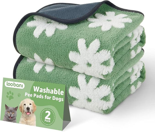 LOOBANI Washable Puppy Pads, Reusable Dog Pee Mat 36"x24", 2 Pack | Super Absorbent, Waterproof, Leakproof, Non-Slip, Soft For Playpen, Crate, Potty Training, Floors by LOOBANI