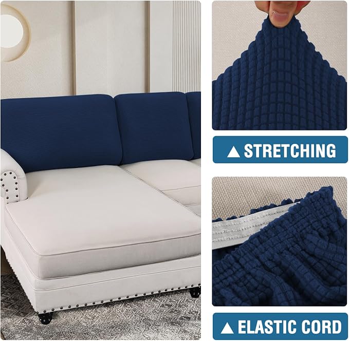 H.VERSAILTEX Backrest Cushion Covers Sectional Couch Back Cushion Covers for Sectional Sofa Set for Both Left/Right Couch (Back Only: 1 Chaise + 3 Sofa, Navy) - Image 6