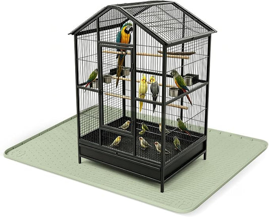 Silicone Bird Cage Mat 50" x 35" Under Crate Floor Protector, Green | Extra Large Waterproof Bird Cage Liner with Raised Edges, Non-Slip Under Crate Mat for Dog Cages, Kennels, Reptile Aquariums by Bartuke