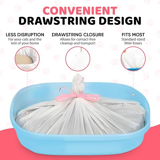 40 Ct Cat Litter Box Liners 4 Pack Drawstring Heavy Duty Jumbo | large size, leak proof, kitty litty, kitten tray liner, rabbit clean up, pet liner bags, cat bags, hamster cage liner - Image 4