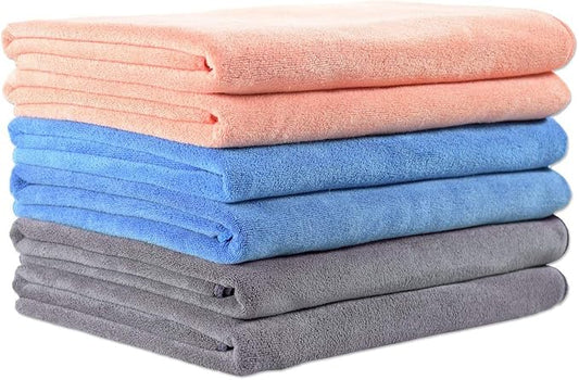 JML Microfiber Bath Towel Set, 6 Pack, 27" x 55", Peach/Grey/Blue | Hanging Loop, Extra Absorbent, Fast Drying, Lint-free, Use for Pool, Swimming, Fitness, Sports, Yoga by JML