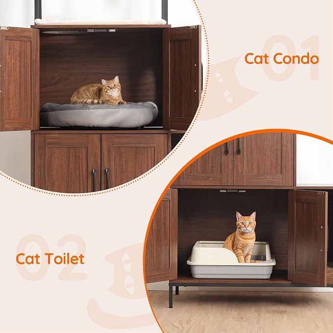 HOOBRO Litter Box Enclosure, Litter Box Furniture with Storage, 2-in-1 Hidden Cat Furniture with Shelf, 2 Dangling Plush Balls and 1 Toy Ball, Large Wooden Cat Washroom, Walnut WL78MW01 - Image 8