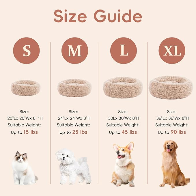 FluffyDream 30 Inch Calming Donut Bed for Dogs and Cats, Brown Washable Plush Fur Cuddle Bed - Image 2