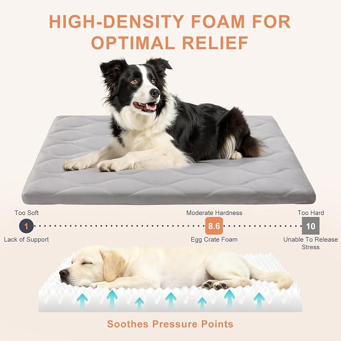 BEAUTYZOO Dog Crate Pad for Large Dogs, Washable & Detachable Kennel Mat, Anti-Slip Soft Fluffy Puppy Bed for Crate, Cage, and Car Travel, Cozy Sleeping Mattress, 48x30 Inches, Gray - Image 6