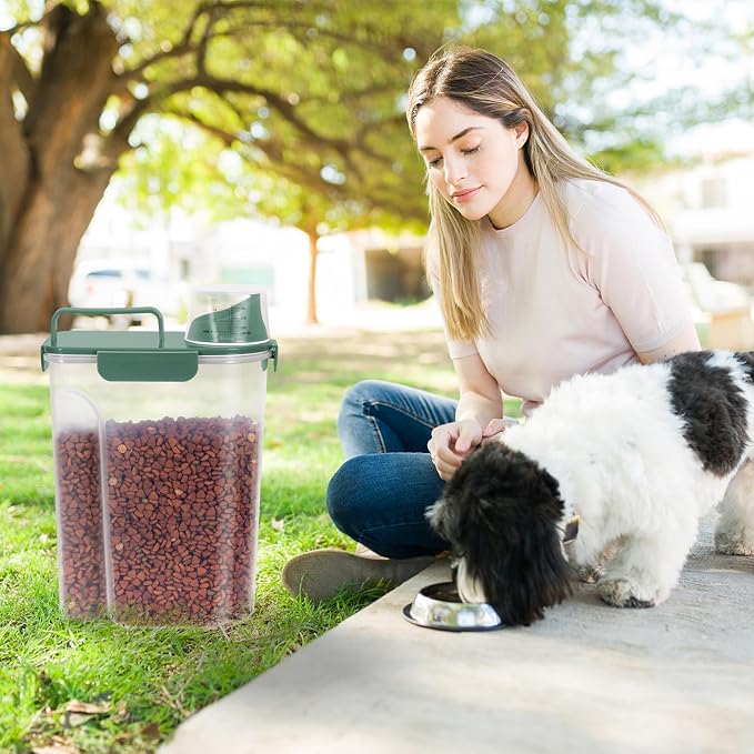 LEAWALK 5-7lbs Cat Dog Storage Container Portable with Upgraded Large Spout and Cup, Plastic Pet Food Dispenser BPA-Free for Small Animal Kibble, Bird Seed, Oatmeal, Rice, Flour-2Pack Royal Green - Image 6