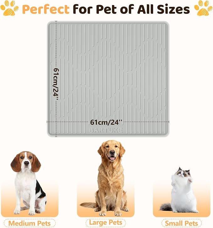 Silicone Cat & Dog Food Mat 24" x 24" Pet Feeding Mat for Food and Water | Extra Large Pet Foof Mat with Raised Edges, BPA-Free, Non-slip, Waterproof Bowl Mat for Small, Medium & Large Pets - Image 4