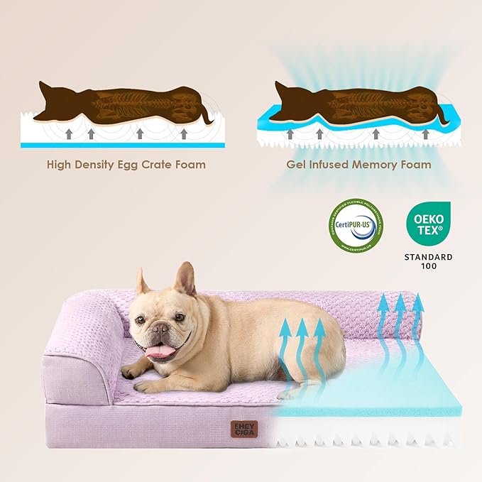 EHEYCIGA XXL Dog Bed Memory Foam, Orthopedic Giant Dog Bed Jumbo with Washable Removable Cover, Waterproof Pet Sofa Couch with Nonskid Bottom, 48x35x7.5, Lilac - Image 4