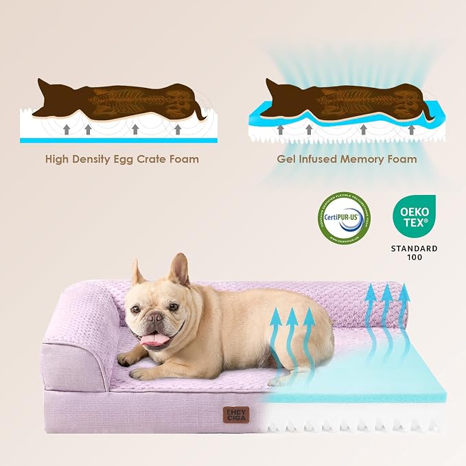 EHEYCIGA Orthopedic Dog Bed Medium Size Dogs, Memory Foam Dog Bed with Washable Removable Cover, Waterproof Pet Sofa Couch for Crate with Nonskid Bottom, 30x20x6, Lilac - Image 4
