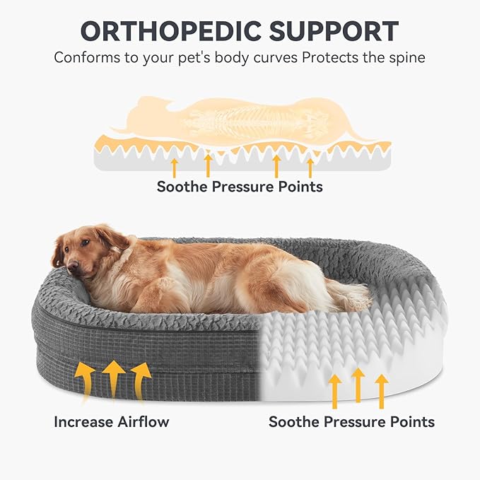 JOEJOY Orthopedic Dog Bed for Medium Dogs, Egg-Crate Memory Foam Pet Bed with Bolster Sides, Waterproof Lining, Removable Washable Cover & Non-Slip Bottom, Grey - Image 2