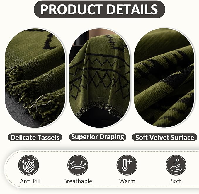 VClife Bohemian Green Couch Cover for Dog, Non Slip Sectional Sofa Covers Furniture Protector Washable Tribal Pattern Couch Covers for 3 Cushion Couch Sofa, Soft Pet Sofa Slip Cover, Green, 71"X150" - Image 3
