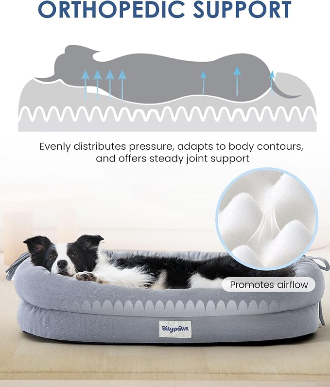 Orthopedic Dog Bed for Extra Large Dogs, Pet Sofa Bed, XXL, Gray | Orthopedic egg crate foam, 4-sided bolster support, anti-slip bottom, pet sofa bed for extra large dogs - Image 4