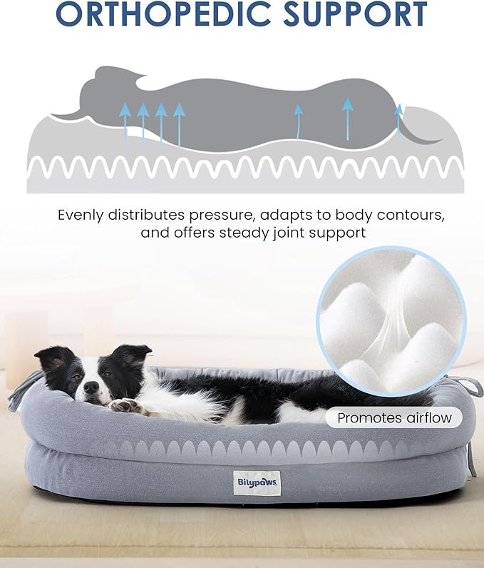 Orthopedic Dog Bed for Large Dogs, Pet Sofa Bed, XL, Gray | Orthopedic egg crate foam, 4-sided bolster support, anti-slip bottom, pet sofa bed for extra large dogs - Image 4