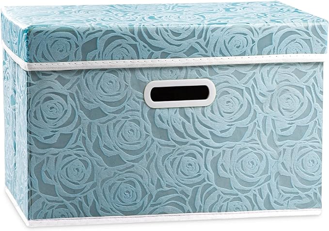 PRANDOM Collapsible Storage Cubes with Lids Fabric Decorative Storage Bins Boxes Organizer Containers Baskets with Cover Handles for Bedroom Closet Living Room 14.9x9.8x9.8 Inch 3 Pack by Prandom