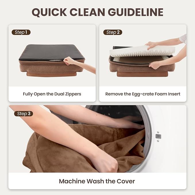 Orthopedic Dog Beds for Medium Size Dogs, Waterproof Egg-Crate Foam Pet Couch Bed with Soft Sides, Non-Slip Dog Sofa with Flannel Removable Washable Cover, 28" L Supportive Pet Sofa, Brown - Image 8