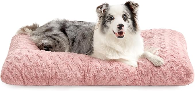 EHEYCIGA Washable Dog Bed for Crate 36x27 Inch, Anti-Slip L Plus Kennel Pad for Dogs Up to 55 lbs, Plush and Comfy Pet Sleeping Mat, Pink by EHEYCIGA