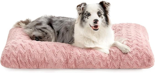 EHEYCIGA Washable Dog Bed for Crate 36x27 Inch, Anti-Slip L Plus Kennel Pad for Dogs Up to 55 lbs, Plush and Comfy Pet Sleeping Mat, Pink by EHEYCIGA
