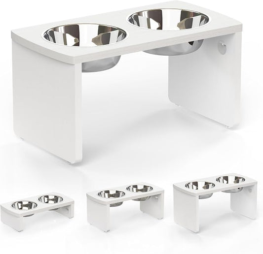 Elevated Dog Bowls, Waterproof Raised Dog Bowl for Medium & Large Dogs, HIPS Poly Lumber Stand with 2 Stainless Steel Bowls, Indoor & Outdoor Use (10'' Tall–48 oz Bowl, White) by JoyoPawFamily