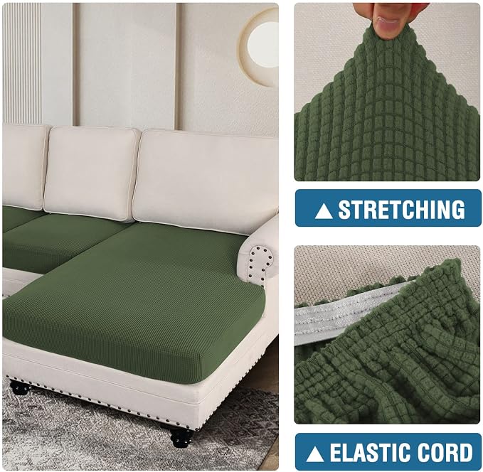 H.VERSAILTEX Sectional Couch Covers 4 Pieces Sofa Seat Cushion Covers L Shape Separate Cushion Couch Chaise Cover for Both Left/Right Sectional Couch (Seat Only: 1 Chaise + 3 Sofa, Bronze Green) - Image 6