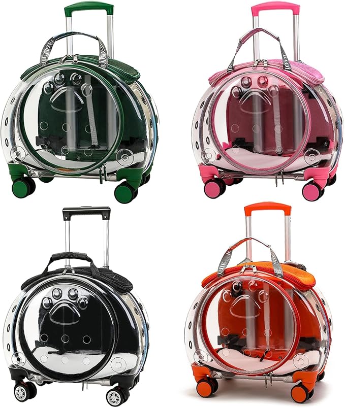 Pet Trolley Case with Upgraded Detachable Silent Wheels, Clear Ventilation Holes Cat Dog Carrier, Cat Dog Carrier with Telescopic Handle, Perfect for Traveling/Taking a Walk Black