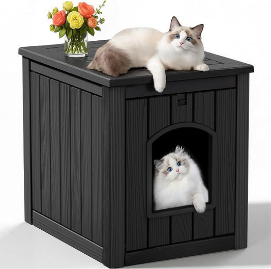 Cat Litter Box Enclosure, Multi-Functional Hidden Cat Litter Box Furniture & Cat Box Enclosure Cabinet with Side Table Design, Openable Front Door & Raised Floor, Easy to Clean & Assemble, Black by KFY