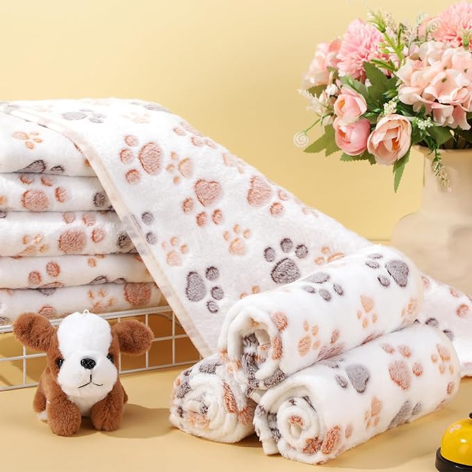 Chumia 40 Pcs Dog Blankets Soft Fluffy Fleece Washable Puppy Sleep Blankets Small Mat for Pets Throw Warm Bed Mat for Dog Puppy Cat (White,Paw) - Image 4