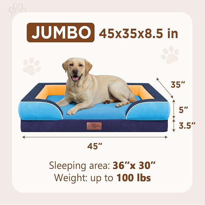 Comfort Expression Orthopedic Dog Bed for Extra Large Dogs with Bolster | Waterproof Dog Couch Bed with Washable Cover & Non-Slip Bottom, Supportive Egg Crate Foam XL Pet Bed, 45x35 Inch - Image 8