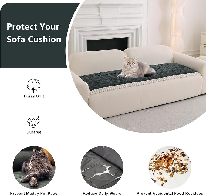 DREAMINGO Fuzzy Pet Couch Cover with Geometric Jacquard, Washable & Non-Slip Sofa Covers for 2 Cushion Couch, Plush Dog Bed Mat for Sofa Cushion Protector 27.6x59.1 Inch, Dark Grey - Image 3