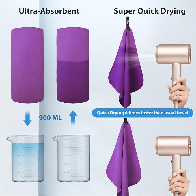 BOGI Microfiber Travel Sports Towel-Quick Dry, Soft Lightweight, Absorbent, Compact Towel for Camping Gym Beach Bath Yoga Swimming Backpacking (M:40''x20''-Purple) - Image 5
