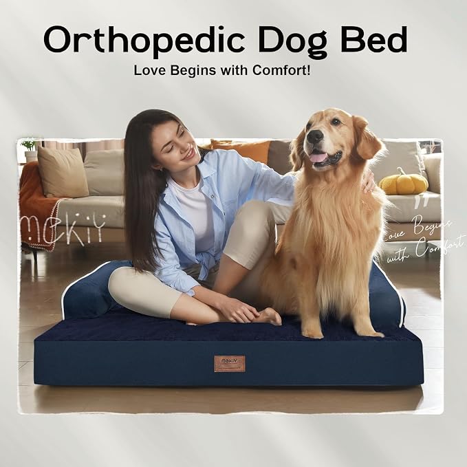 MEKIY Orthopedic Waterproof Dog Bed with Bolster for Extra Large Size Dogs | Pillow Support for Neck Relief, Egg Crate Foam, Waterproof Liner, Anti-Slip Bottom, Removable Bolster Cover, 48 x 33 Inch - Image 7