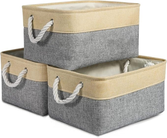 TheWarmHome Storage Bins for Organizing,Sturdy Storage Basket, Decorative Foldable Storage Baskets for Shelves Closet Toy (Gold&Grey Medium - 3 Pack 13.8L×9.8W×6.7H inch) by TheWarmHome