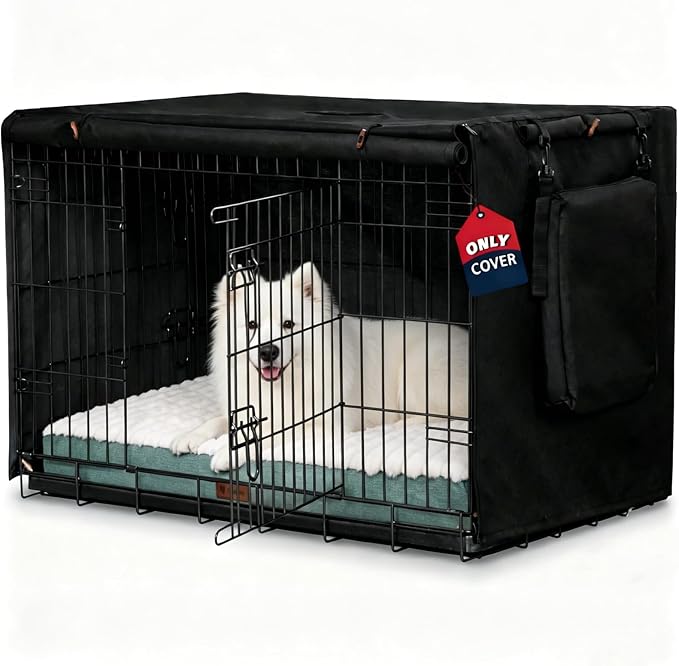 Dog Crate Cover for Anxiety,Water-Resistant,Windproof & Sun Resistant 600D Oxford Kennel Cover with Storage Bag,Calming Indoor Outdoor Pet Crate Cover for 42 Inch Wire Crates,Machine Washable,Black by VERABE