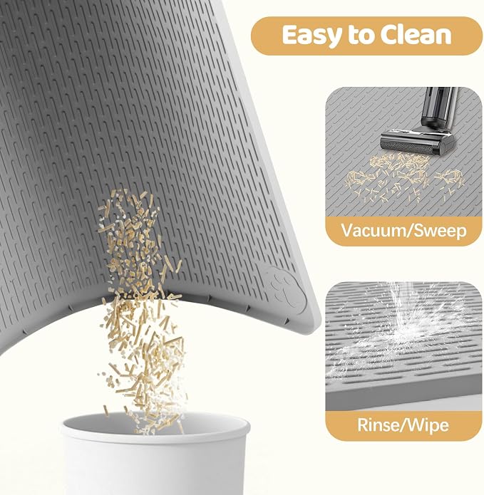 Silicone Cat Litter Mat for Litter Box 57”x40” Large Cat Mat, Light Grey | Waterproof, Non-Slip, Leak-Proof Rug Mat with Lip, Easy to Clean, Extra Large Litter Catcher Mat for Floor - Image 5