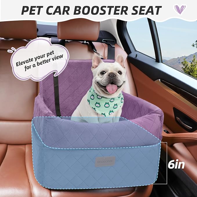 HEGGCOOE Small Dog Car Seat, Memory Foam Dog Booster Seats with Thick Cushion for Medium Dogs Under 35lbs, Detachable Washable Pet Car Seat Bed with Storage Pockets,2 Safety Belts Purple - Image 2