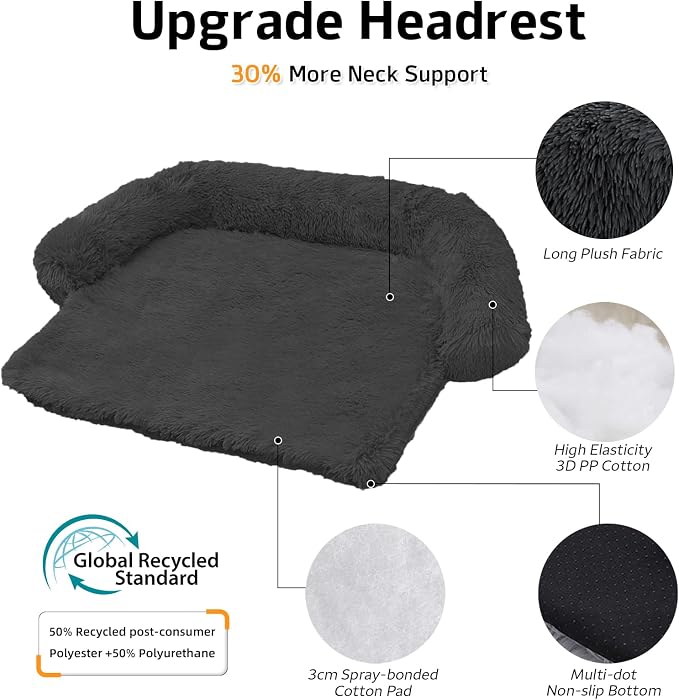 GGIB Calming Dog Bed Fluffy Plush Dog Mat for Furniture Protector with Removable Washable Cover for Large Medium Small Dogs and Cats (Extra Extra Large, Dark Grey) - Image 2