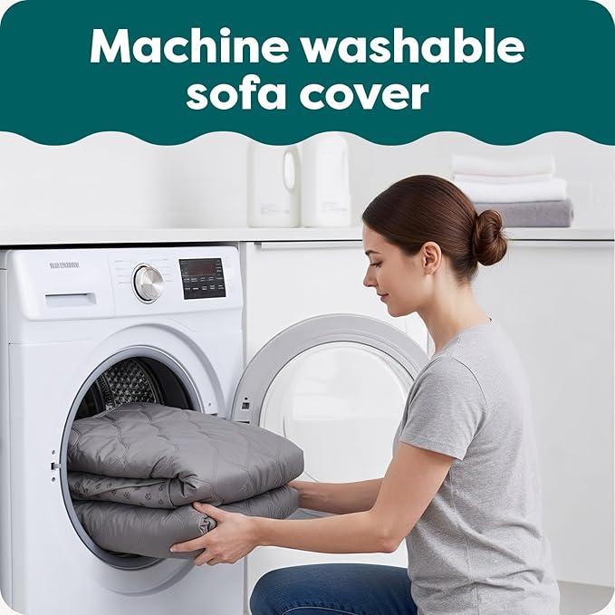 FurHaven Water-Resistant Sofa Cover for Dogs & Cats, Reversible Couch Protector with Secure Straps and Pinsonic Quilted Fabric, Machine Washable Couch Cover, Large Sofa, Gray Mist - Image 4