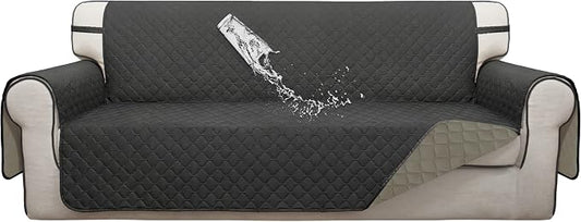ISSUNTEX Double Protection 100% Waterproof Sofa Covers for Living Room, Couch Covers for 3 Cushion Couch Sofa, Reversible Furniture Protector Sofa Cover for Dogs, Pets, Kids (Sofa, Dark Gray/Beige) by ISSUNTEX