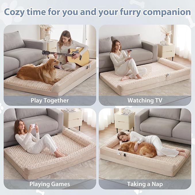 BFPETHOME Orthopedic Washable Dog Bed, Sleeping Couch for Large Senior Dogs | Deluxe Plush Rose Velvet Washable Cover, Egg Crate Foam Support, Waterproof Lining, Non-Slip Bottom, Senior Dogs - Image 3