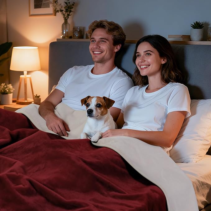 LOOBANI Waterproof Blanket for Bed, Soft Flannel Twin Bed Blanket 60" x 80" | Dog Pet Blankets for Large Dogs, Reversible Spill-Proof Throw for Couch Cover, Movie Time, Camping, Travel, Noise Free, Red - Image 5