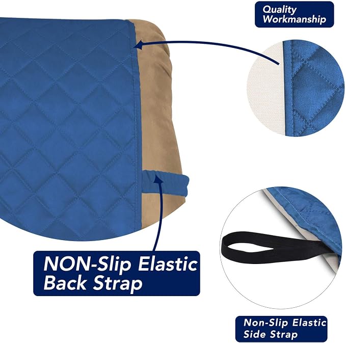 PureFit Reversible Recliner Chair Covers Couch Covers for Dogs, 19 in | Blue/Ivory, Water Resistant Couch Protector, Washable Pet Couch Cover with Non Slip and Elastic Straps For Kids - Image 3