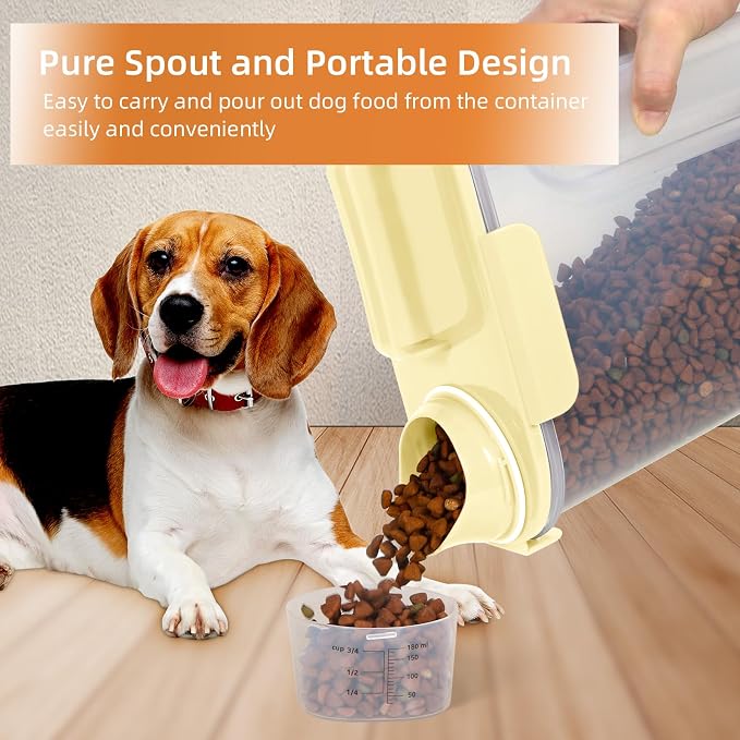 LEAWALK 5-7Lbs Cat Dog Storage Container, Portable Pet Food Containers with Upgraded Large Spout and Cup, Small Animal Kibble Dispenser for Bird Seed, Oatmeal, Rice, Flour, Brown Sugart-Light Yellow - Image 2