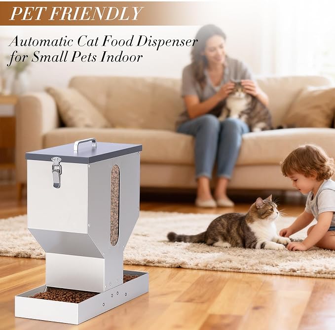 Automatic Cat Feeder 2 Cats Gravity Dual Cat Feeder Auto Dry Food Dispenser with Strong Anti-Jam Galvanized Steel Pet Food Station Indoor & Outdoor - Image 2