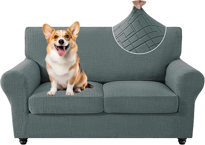 CYCMCAO 3 Piece Stretch Sofa Cover Couch Covers for 2 Cushion Couch, Loveseat Covers Stay in Place, Sofa Covers Washable with Elastic Bottom for Dogs (Sage Green), 71"-91" (2 Cushion Sofa) by CYCMACOHOME