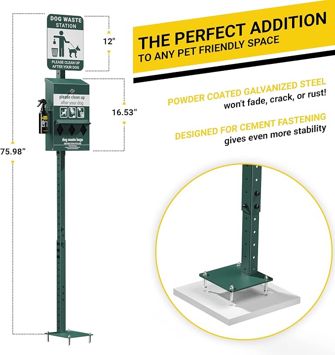 Mini Pet Waste Station - Includes 600 Dog Poop Bags - Original Glow in the Dark Dog Waste Station and Dog Poop Sign, Triple Storage Dog Poop Bag Dispenser with Hand Sanitizer Bottle - Image 5