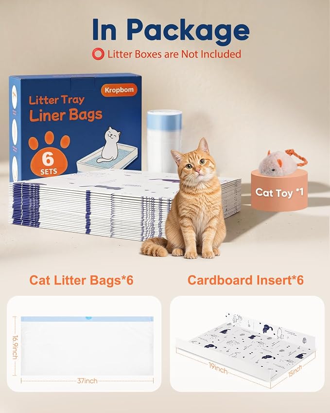 6 Pack Litter Box Liners Compatible with Safe Pets Scoopfree, 37"x16" | Cat Litter Box Tray Refill, Large Cat Waste Poop Bags, Anti-scratch Cardboard, Drawstring, Heavy Tear-resistant - Image 2